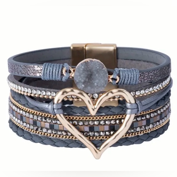 Jewelry - Bohemian Multi-layer Leather Fashion Bracelet Slate Grey NEW